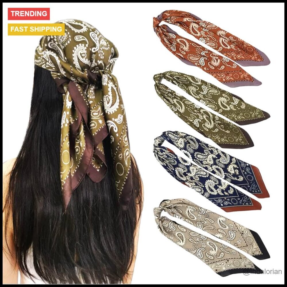 Silk Feeling Satin Square Scarf Medium Elegant Chic Fashion Accessory